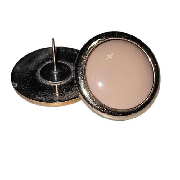 Vintage Cream Colour Button  Post Earrings with gold trim - Picture 2 of 2